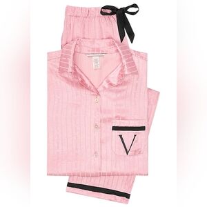 VS Pink Satin Pajama Set w/ Black Trim